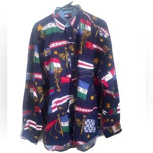 Vintage Tommy Hilfiger Flags AOP Mens Button Shirt XL